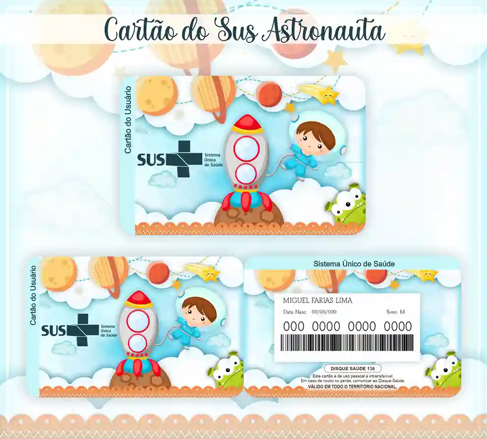 Cartão do SUS Digital Astronauta Para Imprimir