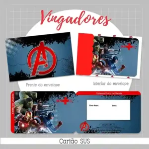 Cartão do SUS digital personalizado Avengers para imprimir com arte frente e verso em PNG e PDF