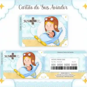 Cartão do SUS digital personalizado Aviador para imprimir com arte frente e verso em PNG e PDF