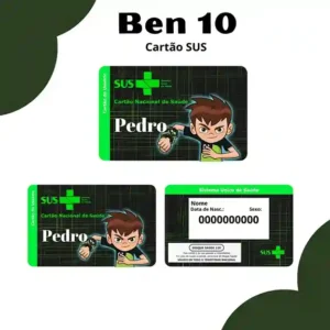 Cartão do SUS digital personalizado Ben 10 para imprimir com arte frente e verso em PNG e PDF