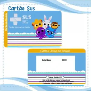 Cartão do SUS digital personalizado Bolofofos para imprimir com arte frente e verso em PNG e PDF