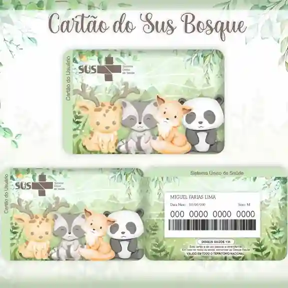 Cartão do SUS digital personalizado Bosque para imprimir com arte frente e verso em PNG e PDF