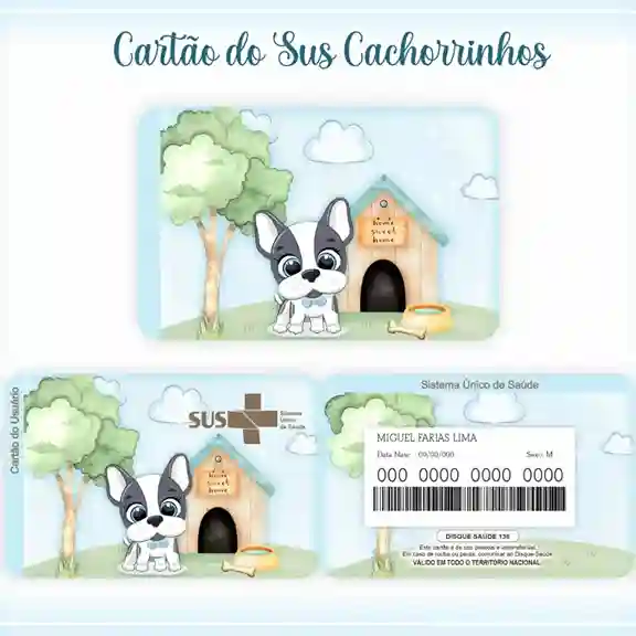 Cartão do SUS digital personalizado Cachorrinho para imprimir com arte frente e verso em PNG e PDF