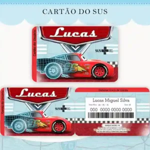 Cartão do SUS digital personalizado Carros para imprimir com arte frente e verso em PNG e PDF