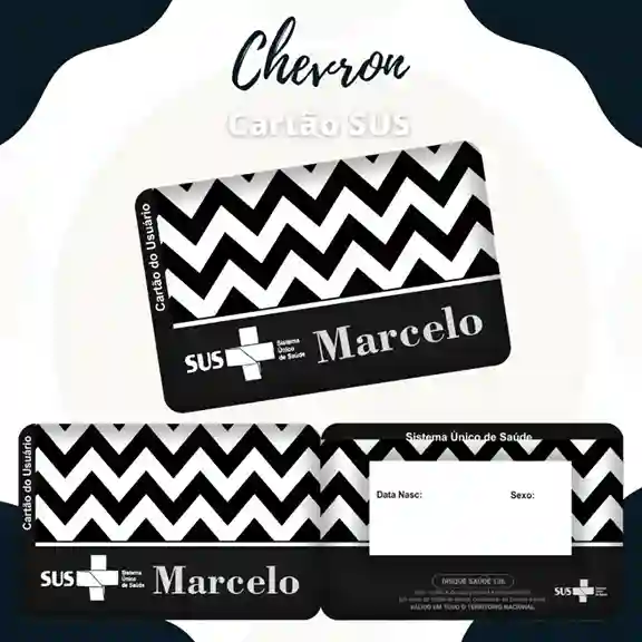 Cartão do SUS digital personalizado Chevron para imprimir com arte frente e verso em PNG e PDF
