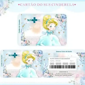 Cartão do SUS digital personalizado Cinderela para imprimir com arte frente e verso em PNG e PDF