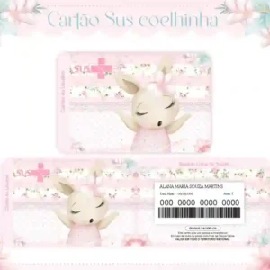 Cartão do SUS digital personalizado Coelhinha para imprimir com arte frente e verso em PNG e PDF