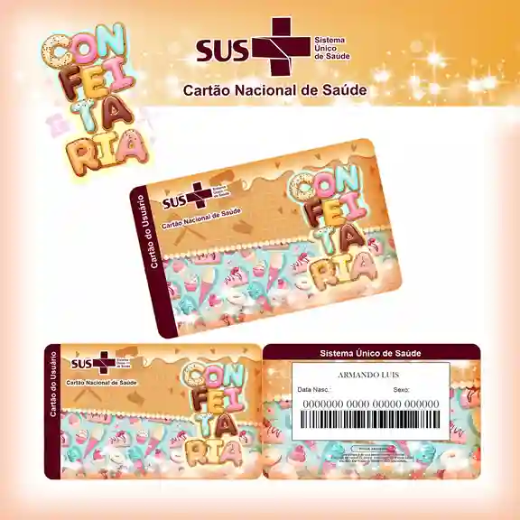 Cartão do SUS digital personalizado Confeitaria para imprimir com arte frente e verso em PNG e PDF