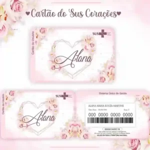 Cartão do SUS digital personalizado Coração para imprimir com arte frente e verso em PNG e PDF