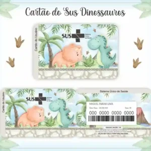 Cartão do SUS digital personalizado Dinossauros para imprimir com arte frente e verso em PNG e PDF