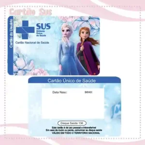 Cartão do SUS digital personalizado Elsa e Anna para imprimir com arte frente e verso em PNG e PDF