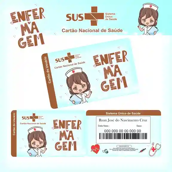 Cartão do SUS digital personalizado Enfermagem para imprimir com arte frente e verso em PNG e PDF