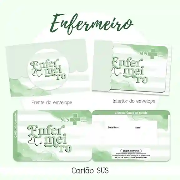 Cartão do SUS digital personalizado Enfermeiro para imprimir com arte frente e verso em PNG e PDF
