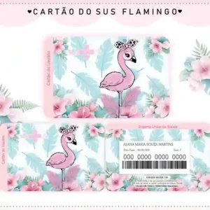 Cartão do SUS digital personalizado Flamingo para imprimir com arte frente e verso em PNG e PDF