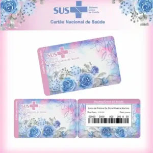 Cartão do SUS digital personalizado Floral Azul para imprimir com arte frente e verso em PNG e PDF