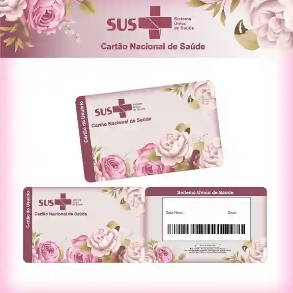Cartão do SUS digital personalizado Floral Lilás para imprimir com arte frente e verso em PNG e PDF