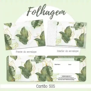 Cartão do SUS digital personalizado Folhagem para imprimir com arte frente e verso em PNG e PDF
