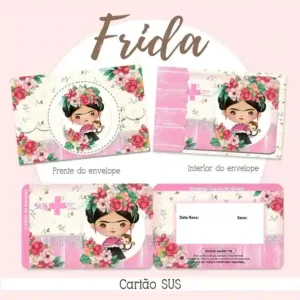 Cartão do SUS digital personalizado Frida para imprimir com arte frente e verso em PNG e PDF