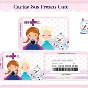 Cartão do SUS digital personalizado Frozen para imprimir com arte frente e verso em PNG e PDF