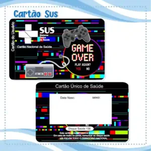 Cartão do SUS digital personalizado Gamer para imprimir com arte frente e verso em PNG e PDF