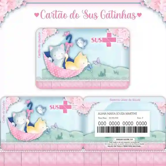 Cartão do SUS digital personalizado Gatinhos para imprimir com arte frente e verso em PNG e PDF