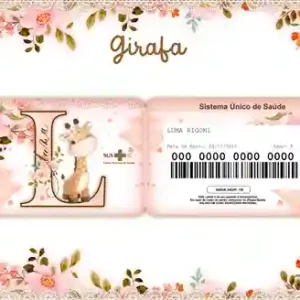 Cartão do SUS digital personalizado Girafa para imprimir com arte frente e verso em PNG e PDF