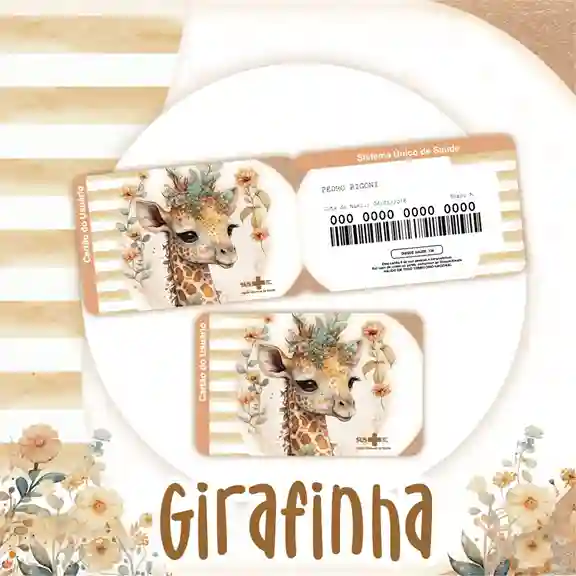 Cartão do SUS digital personalizado Girafa para imprimir com arte frente e verso em PNG e PDF