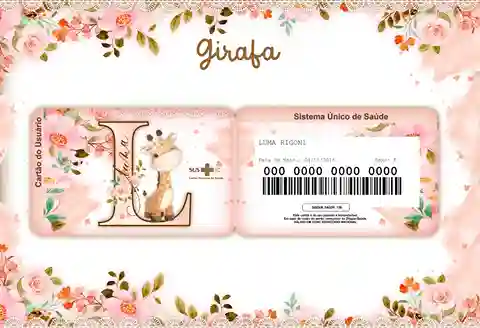 Cartão do SUS digital personalizado Girafa para imprimir com arte frente e verso em PNG e PDF