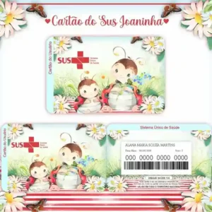 Cartão do SUS digital personalizado Joaninha para imprimir com arte frente e verso em PNG e PDF