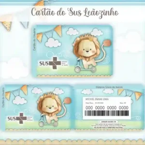 Cartão do SUS digital personalizado Leãozinho para imprimir com arte frente e verso em PNG e PDF