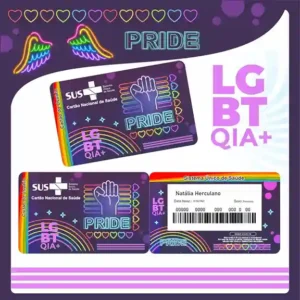 Cartão do SUS digital personalizado LGBT Neon para imprimir com arte frente e verso em PNG e PDF