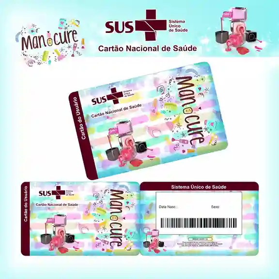 Cartão do SUS digital personalizado Manicure para imprimir com arte frente e verso em PNG e PDF