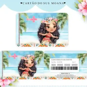 Cartão do SUS digital personalizado Moana para imprimir com arte frente e verso em PNG e PDF