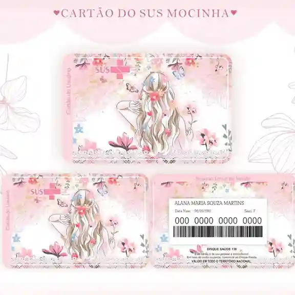 Cartão do SUS digital personalizado Mocinha para imprimir com arte frente e verso em PNG e PDF
