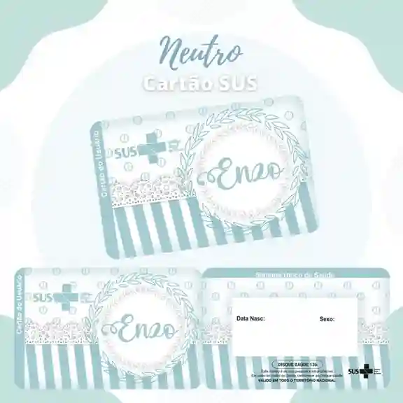 Cartão do SUS digital personalizado Neutro para imprimir com arte frente e verso em PNG e PDF