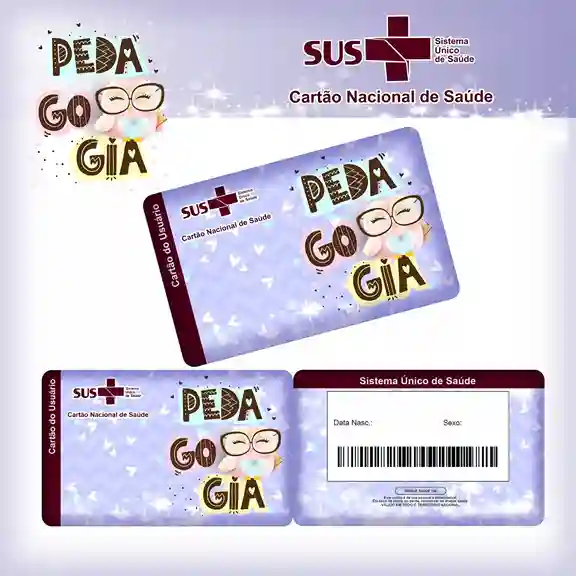 Cartão do SUS digital personalizado Pedagogia para imprimir com arte frente e verso em PNG e PDF