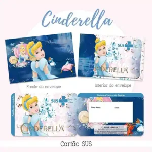 Cartão do SUS digital personalizado Cinderela para imprimir com arte frente e verso em PNG e PDF
