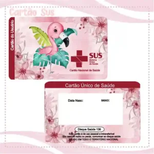 Cartão do SUS digital personalizado Flamingo para imprimir com arte frente e verso em PNG e PDF
