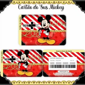 Cartão do SUS digital personalizado Mickey para imprimir com arte frente e verso em PNG e PDF