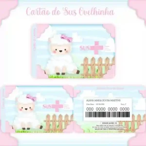 Cartão do SUS digital personalizado Ovelhinha para imprimir com arte frente e verso em PNG e PDF