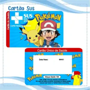 Cartão do SUS digital personalizado Pokémon para imprimir com arte frente e verso em PNG e PDF