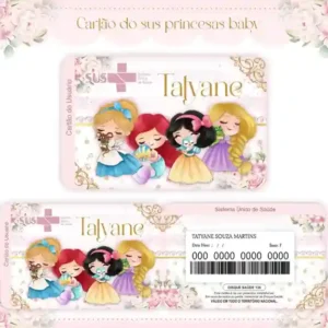 Cartão do SUS digital personalizado Princesas para imprimir com arte frente e verso em PNG e PDF
