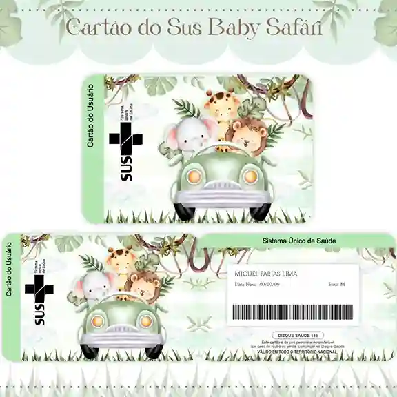 Cartão do SUS digital personalizado Safari Carro para imprimir com arte frente e verso em PNG e PDF