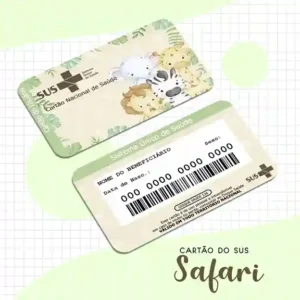 Cartão do SUS digital personalizado Safari para imprimir com arte frente e verso em PNG e PDF