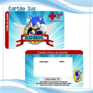 Cartão do SUS digital personalizado Sonic para imprimir com arte frente e verso em PNG e PDF