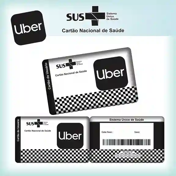 Cartão do SUS digital personalizado Uber para imprimir com arte frente e verso em PNG e PDF