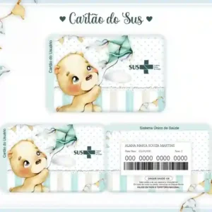 Cartão do SUS digital personalizado Ursinho para imprimir com arte frente e verso em PNG e PDF