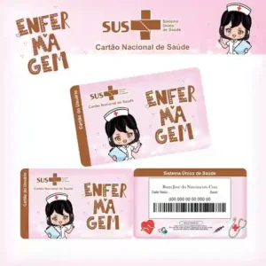 Cartão do SUS digital personalizado Enfermagem Feminina para imprimir com arte frente e verso em PNG e PDF