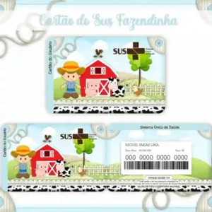 Cartão do SUS digital personalizado Fazendinha Menino para imprimir com arte frente e verso em PNG e PDF