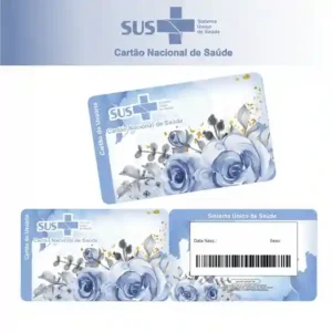 Cartão do SUS digital personalizado Floral Azul para imprimir com arte frente e verso em PNG e PDF